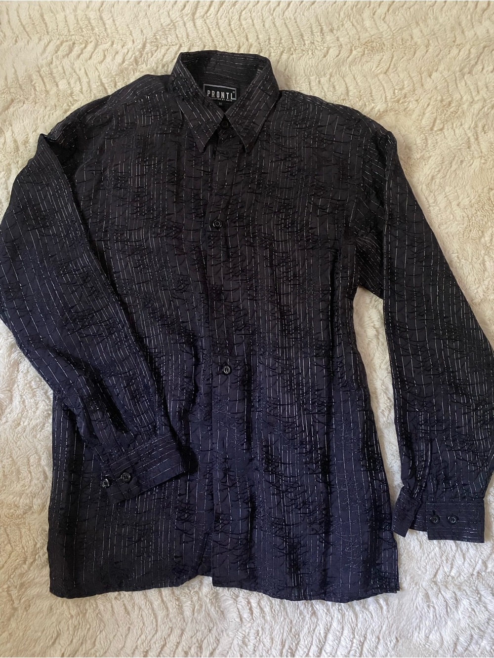 Pronti Black Textured Button-Up Shirt